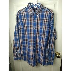 Chaps Men's Easy Care Cotton Long sleeve Button Down Shirt, Large, Blue Plaid